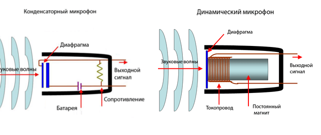 Схема электродинамического катушечного микрофона