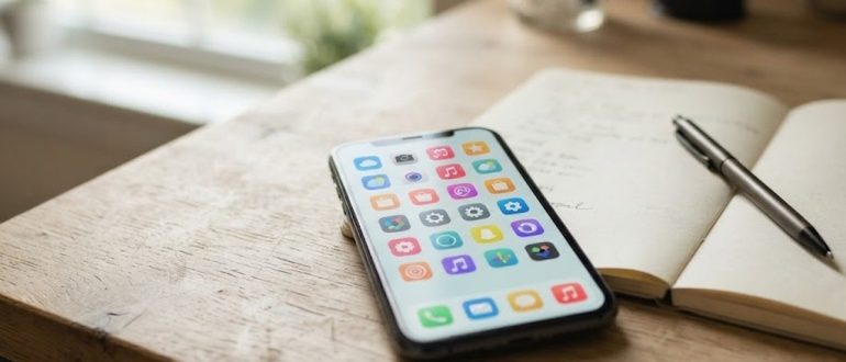 Смартфон с магазином приложений на рабочем столе