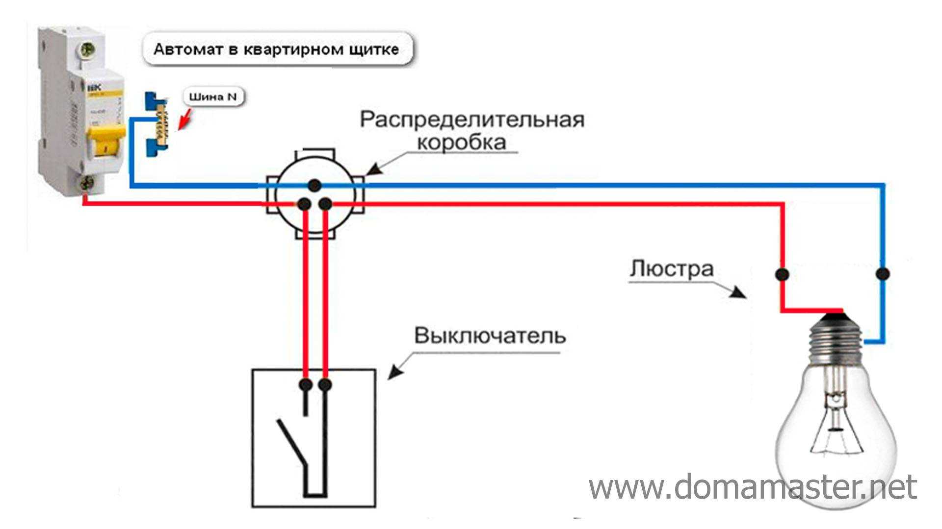 Схема подключения 2 ламп через одноклавишный выключатель