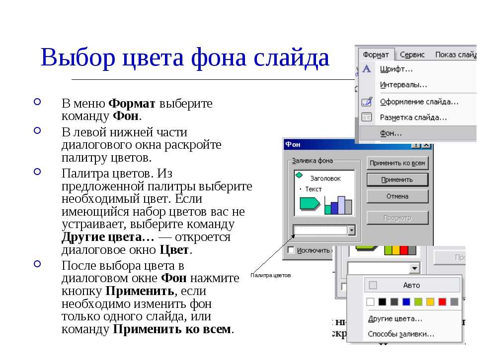 Выберите формат. Команды меню Формат. Изменение цветовой схемы слайда. Формат слайдов. Перечислите команды меню Формат/изменение.